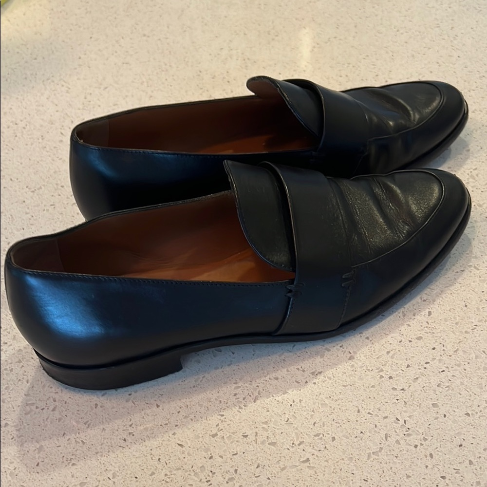 M. Gemi Black Leather Loafers Size 37 with Grippy Soles